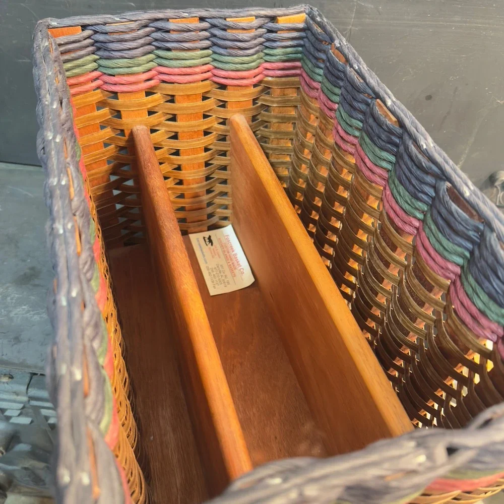 Foxcreek Basket Co Handmade  Woven Wood Divided Organizer Basket Multicolor Trim